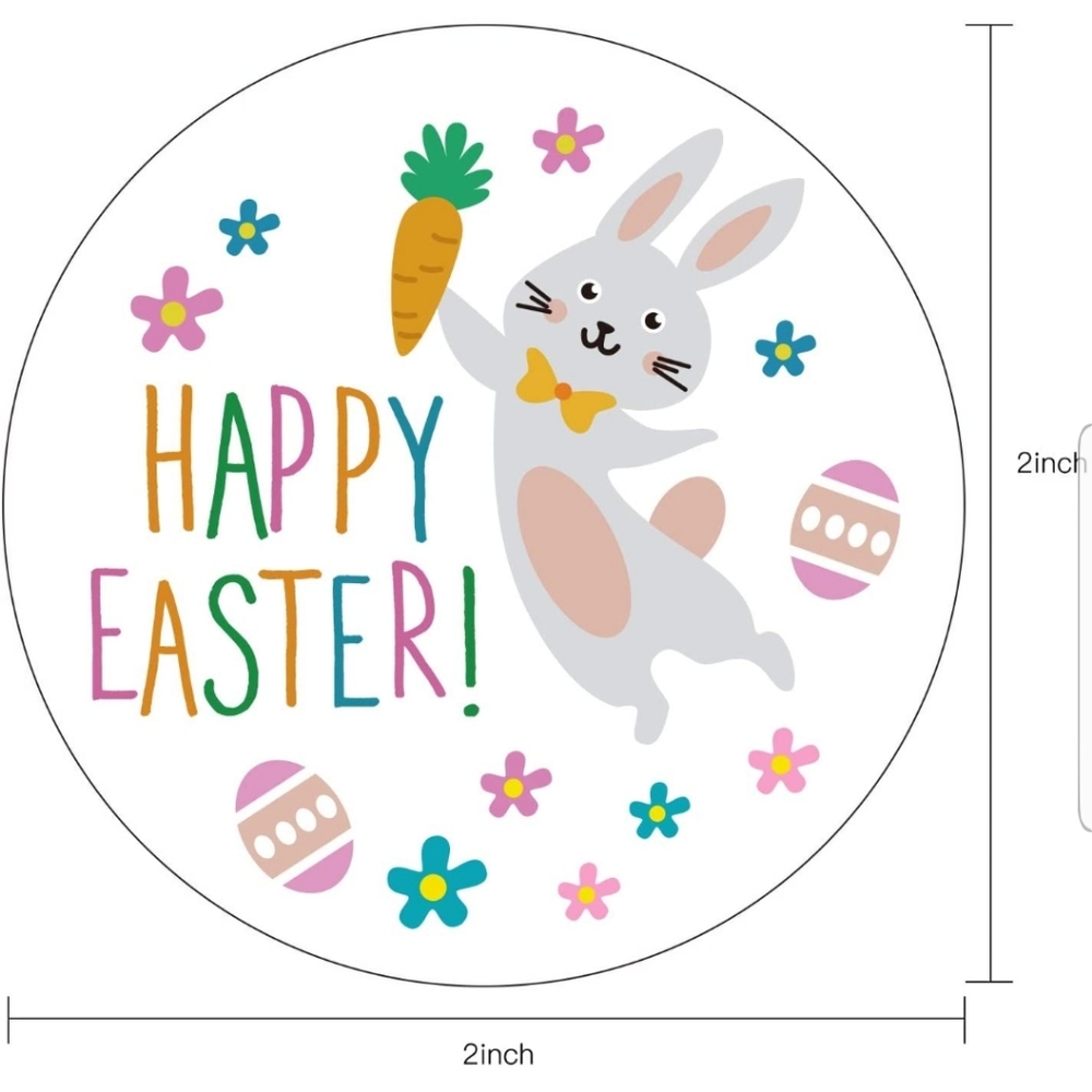 60 Ct.  2 Inch Easter Theme Stickers Labels Roll - Easter Bunny and Eggs…